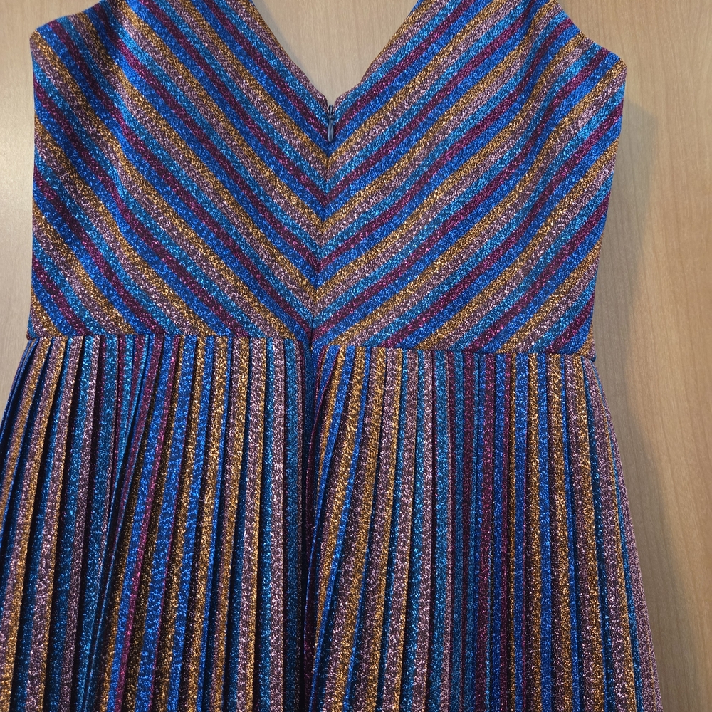 DRESS THE POPULATION Haley Metalic Cobalt Multi Color Midi Dress Size M - Picture 5 of 10